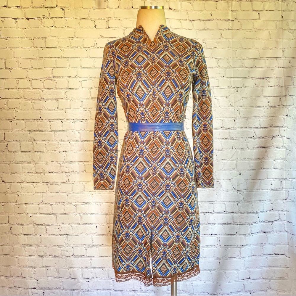 Vintage 1960s Ann Taylor Wool Knit Dress Geometric